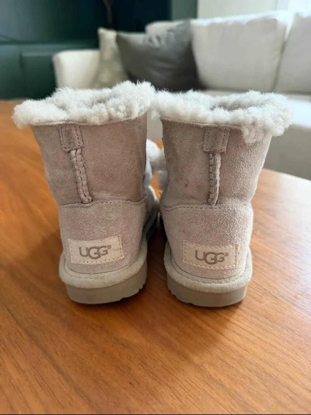 UGG Kids Pom-Pom Shearling Boots in Light Beige